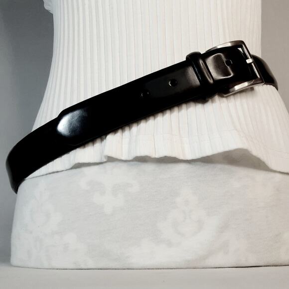 Cobbler Canada Mens Classic Belt 36 Waist Shiny Black Leather Brass Buckle - Picture 1 of 12